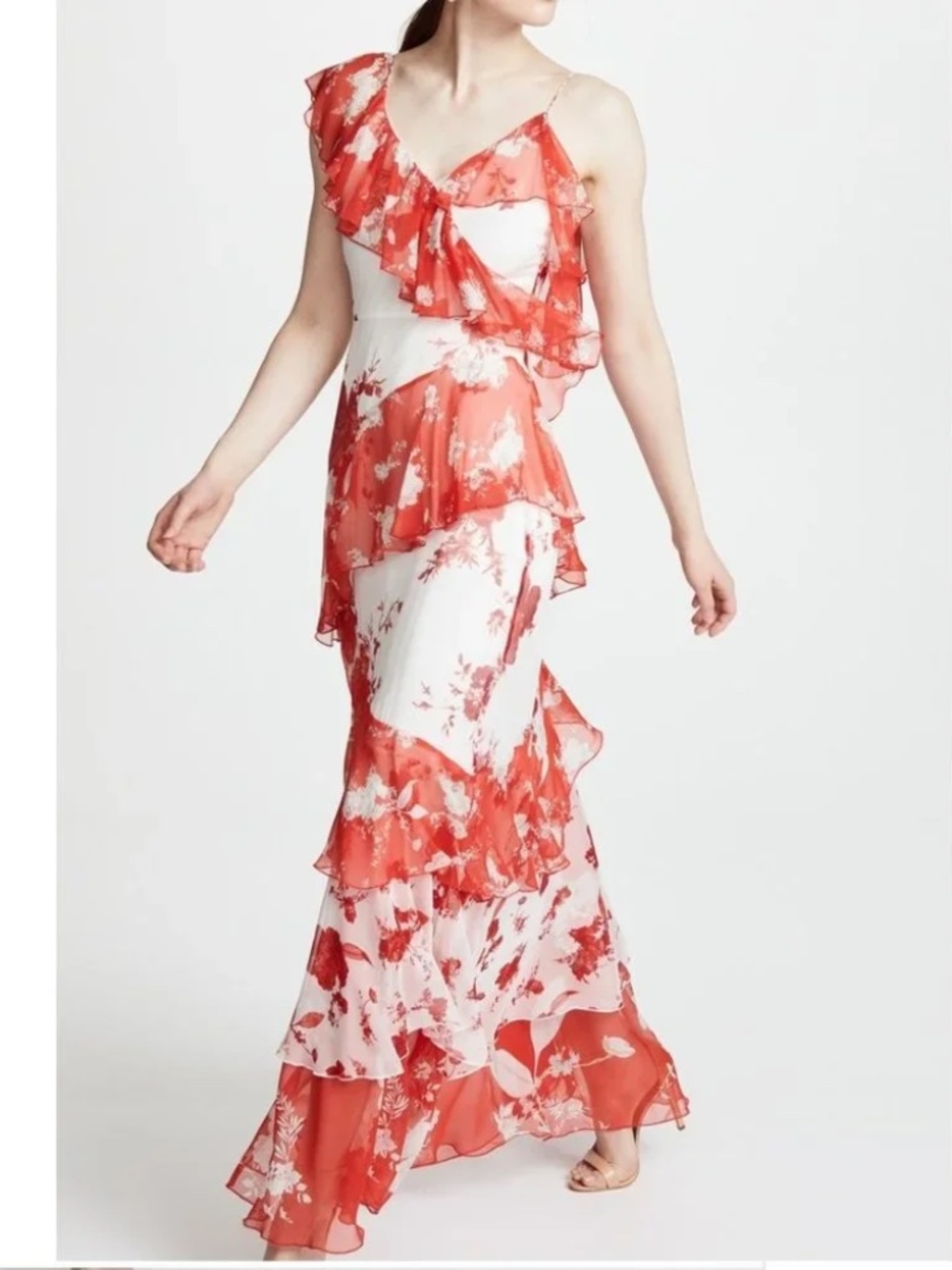 Alice and Olivia Olympia Asymmetrical Silk Maxi Dress SZ 6